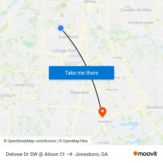 Delowe Dr SW @ Alison Ct to Jonesboro, GA map