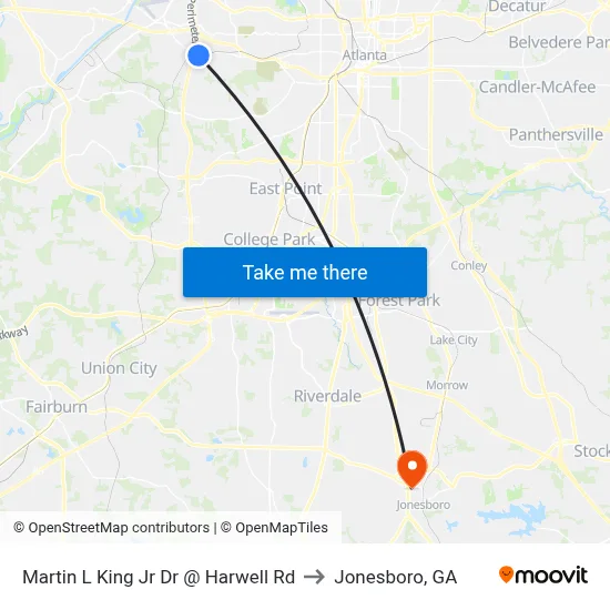 Martin L King Jr Dr @ Harwell Rd to Jonesboro, GA map