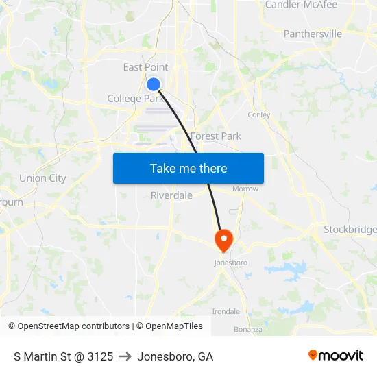S Martin St @ 3125 to Jonesboro, GA map