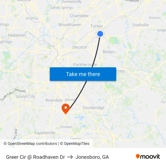 Greer Cir @ Roadhaven Dr to Jonesboro, GA map