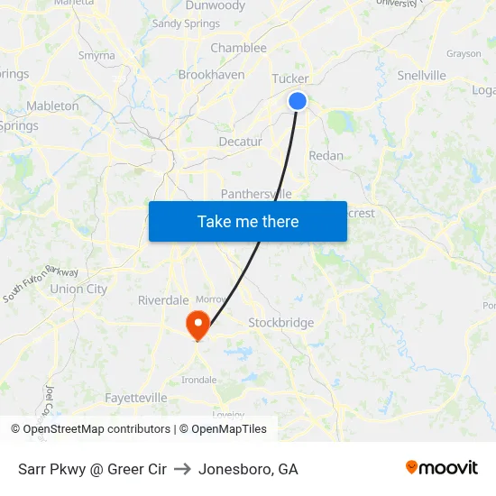 Sarr Pkwy @ Greer Cir to Jonesboro, GA map