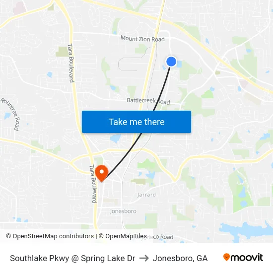 Southlake Pkwy @ Spring Lake Dr to Jonesboro, GA map