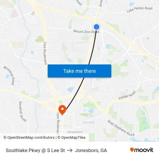 Southlake Pkwy @ S Lee St to Jonesboro, GA map