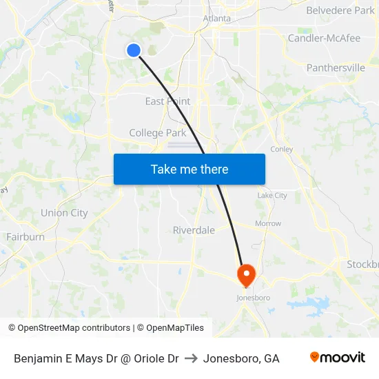 Benjamin E Mays Dr @ Oriole Dr to Jonesboro, GA map