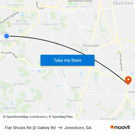 Flat Shoals Rd @ Oakley Rd to Jonesboro, GA map