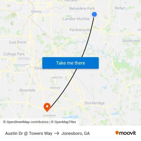 Austin Dr @ Towers Way to Jonesboro, GA map