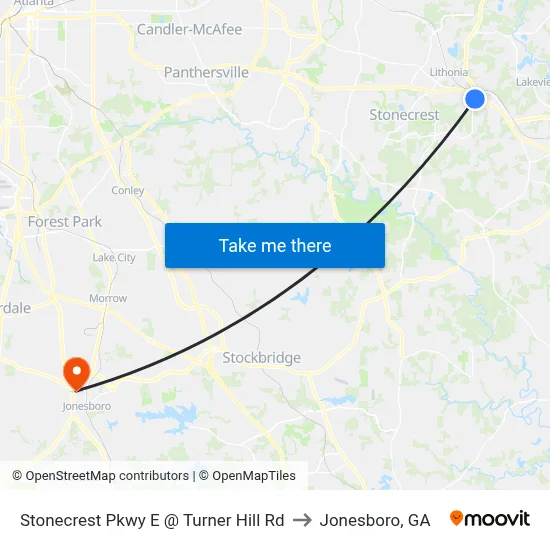 Stonecrest Pkwy E @ Turner Hill Rd to Jonesboro, GA map