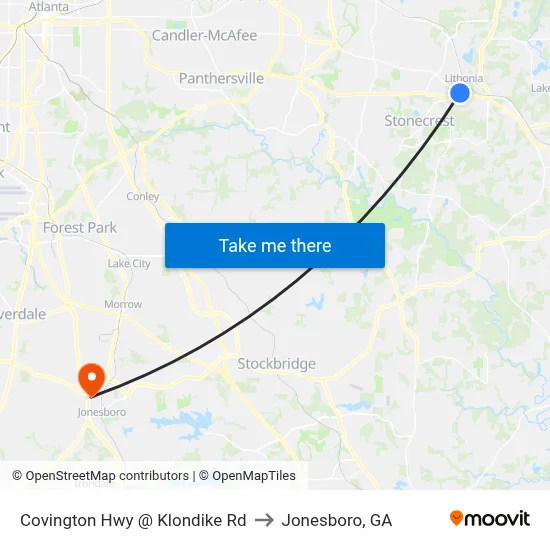 Covington Hwy @ Klondike Rd to Jonesboro, GA map