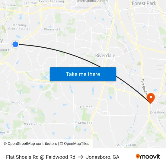 Flat Shoals Rd @ Feldwood Rd to Jonesboro, GA map