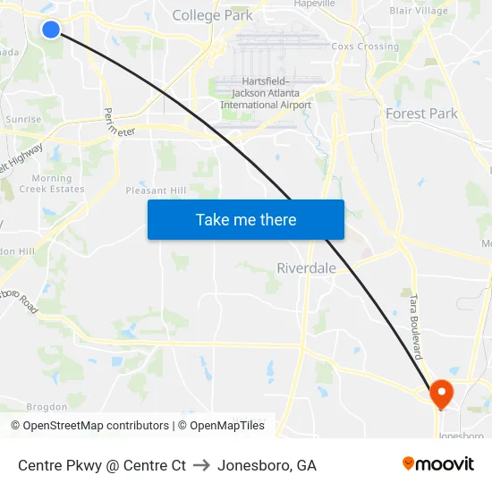 Centre Pkwy @ Centre Ct to Jonesboro, GA map