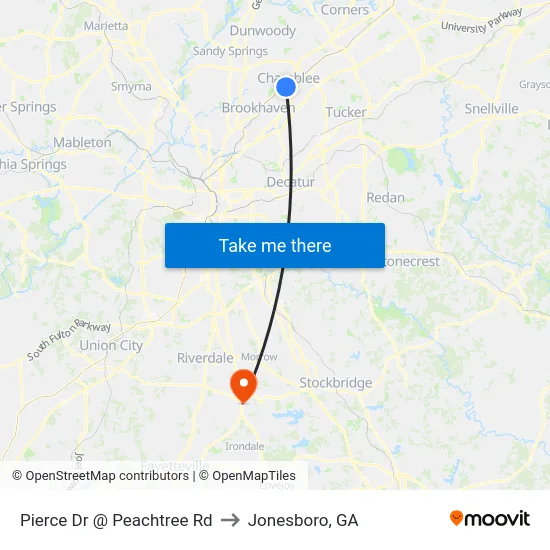 Pierce Dr @ Peachtree Rd to Jonesboro, GA map
