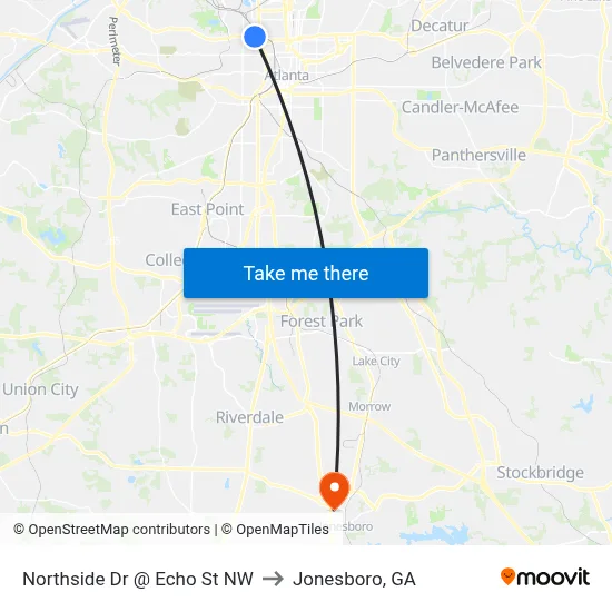 Northside Dr @ Echo St NW to Jonesboro, GA map