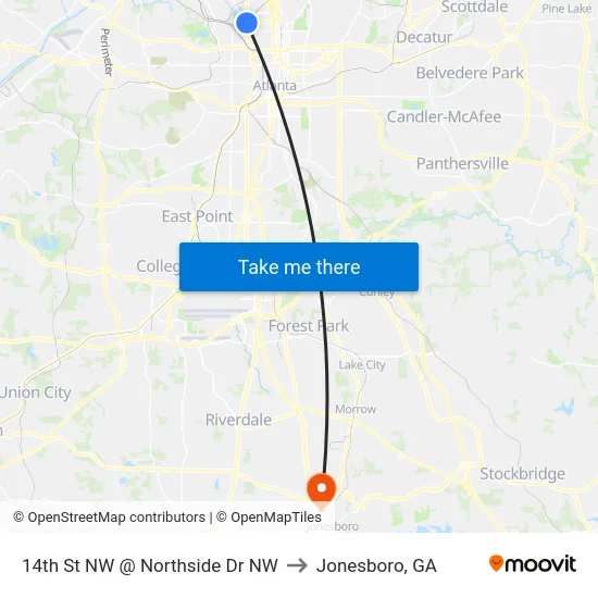 14th St NW @ Northside Dr NW to Jonesboro, GA map