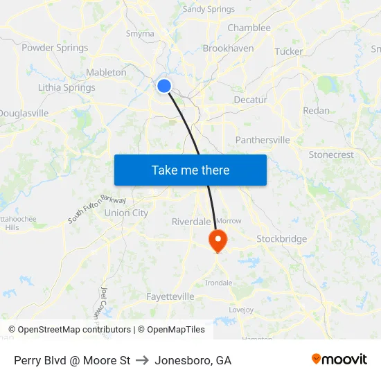 Perry Blvd @ Moore St to Jonesboro, GA map