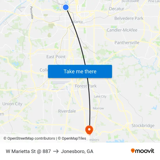 W Marietta St @ 887 to Jonesboro, GA map