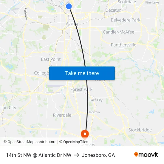 14th St NW @ Atlantic Dr NW to Jonesboro, GA map
