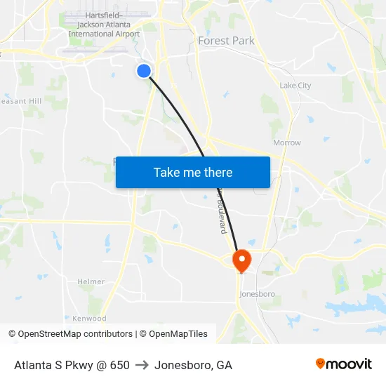 Atlanta S Pkwy @ 650 to Jonesboro, GA map