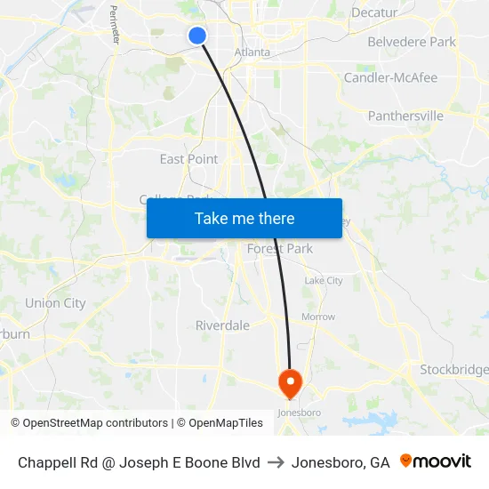 Chappell Rd @ Joseph E Boone Blvd to Jonesboro, GA map