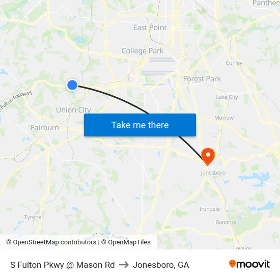 S Fulton Pkwy @ Mason Rd to Jonesboro, GA map