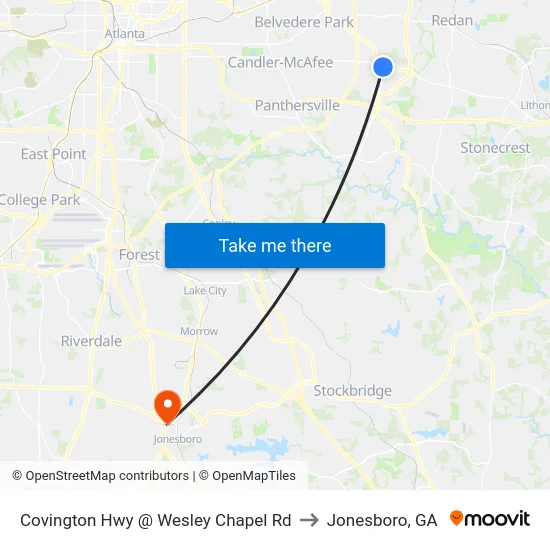 Covington Hwy @ Wesley Chapel Rd to Jonesboro, GA map