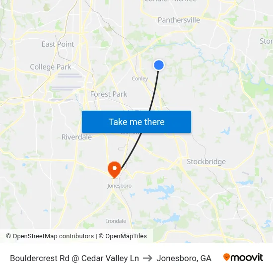 Bouldercrest Rd @ Cedar Valley Ln to Jonesboro, GA map