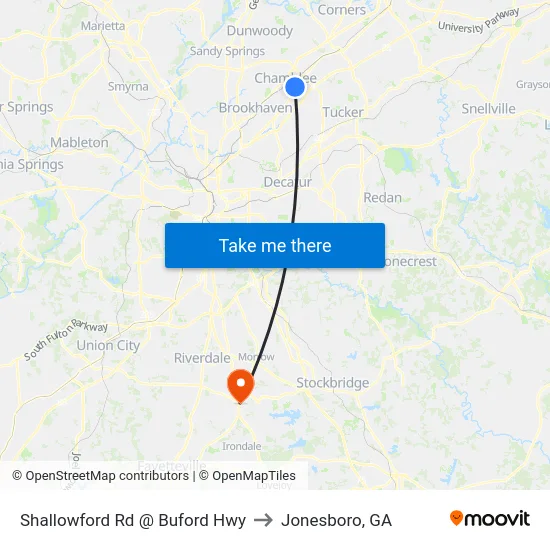 Shallowford Rd @ Buford Hwy to Jonesboro, GA map