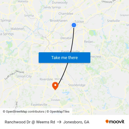 Ranchwood Dr @ Weems Rd to Jonesboro, GA map