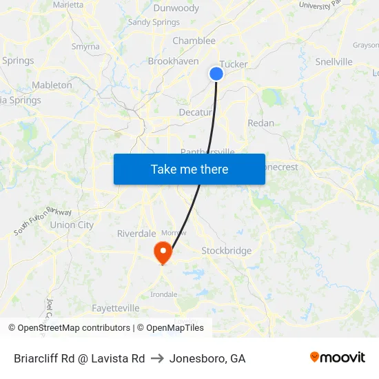 Briarcliff Rd @ Lavista Rd to Jonesboro, GA map