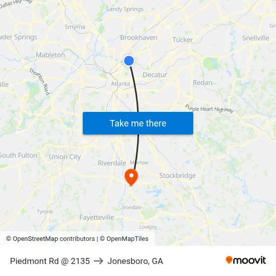 Piedmont Rd @ 2135 to Jonesboro, GA map