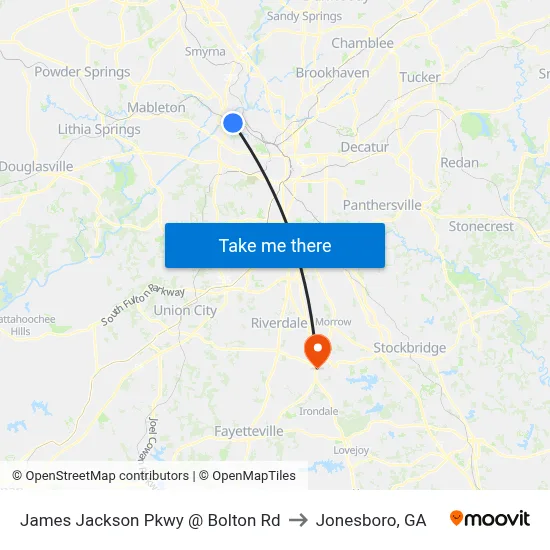 James Jackson Pkwy @ Bolton Rd to Jonesboro, GA map