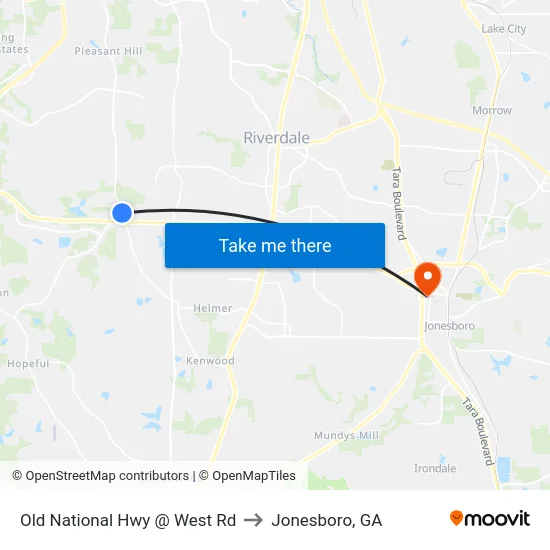 Old National Hwy @ West Rd to Jonesboro, GA map