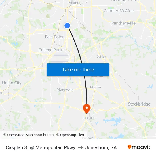 Casplan St @ Metropolitan Pkwy to Jonesboro, GA map