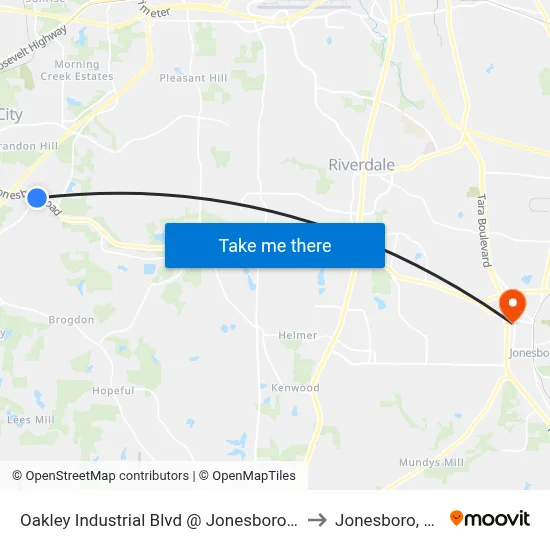 Oakley Industrial Blvd @ Jonesboro Rd to Jonesboro, GA map