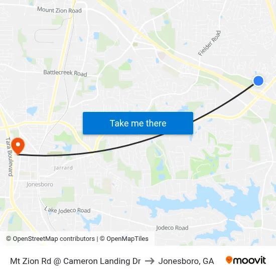 Mt Zion Rd @ Cameron Landing Dr to Jonesboro, GA map