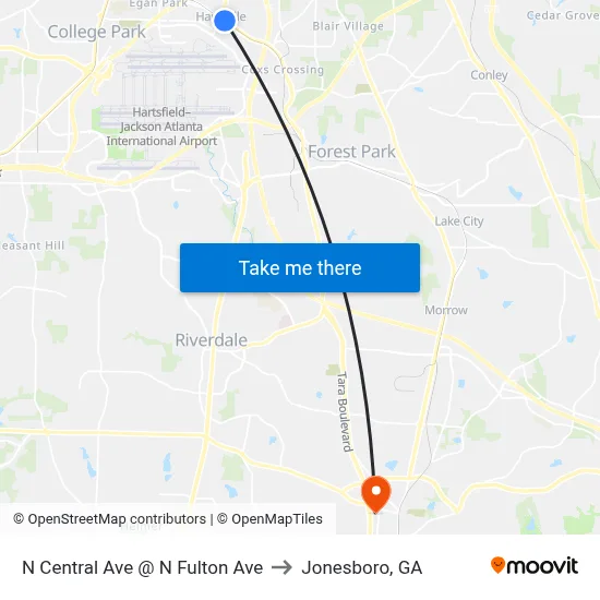 N Central Ave @ N Fulton Ave to Jonesboro, GA map