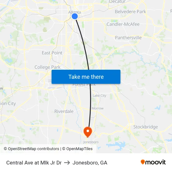 Central Ave at Mlk Jr Dr to Jonesboro, GA map