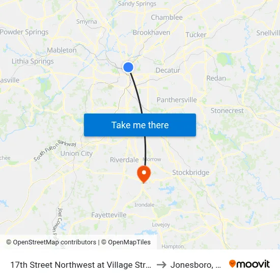 17th Street Northwest at Village Street to Jonesboro, GA map