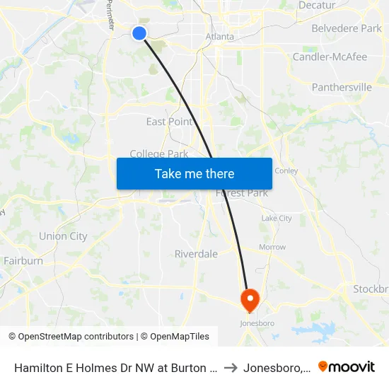 Hamilton E Holmes Dr NW at Burton Rd NW to Jonesboro, GA map