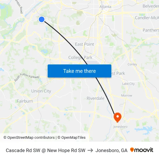 Cascade Rd SW @ New Hope Rd SW to Jonesboro, GA map