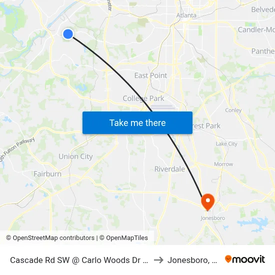 Cascade Rd SW @ Carlo Woods Dr SW to Jonesboro, GA map