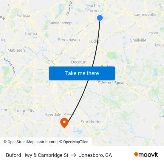 Buford Hwy & Cambridge St to Jonesboro, GA map