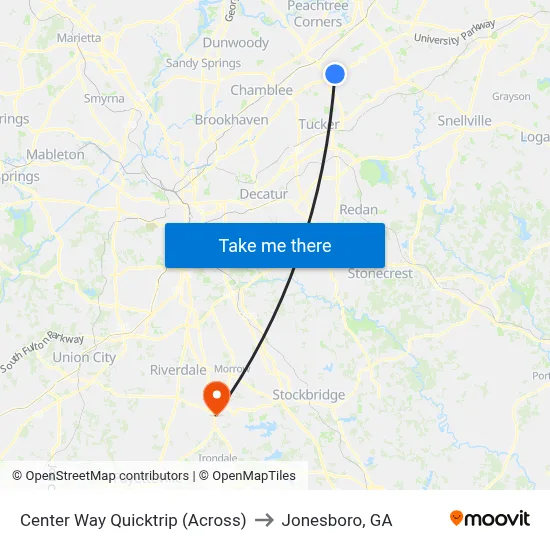 Center Way Quicktrip (Across) to Jonesboro, GA map