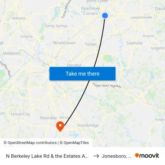N Berkeley Lake Rd & the Estates Apts Ib to Jonesboro, GA map