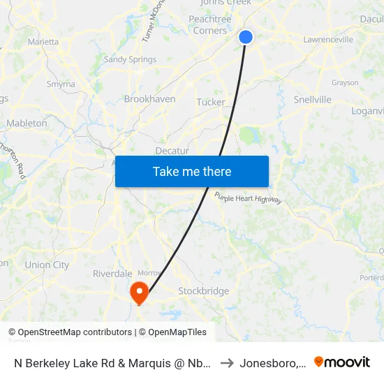 N Berkeley Lake Rd & Marquis @ Nberkeley to Jonesboro, GA map