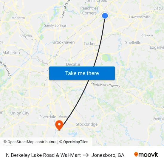 N Berkeley Lake Road & Wal-Mart to Jonesboro, GA map
