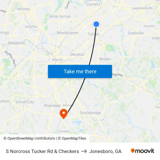 S Norcross Tucker Rd & Checkers to Jonesboro, GA map