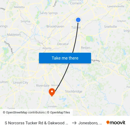 S Norcorss Tucker Rd & Oakwood Cir to Jonesboro, GA map