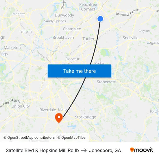 Satellite Blvd & Hopkins Mill Rd Ib to Jonesboro, GA map