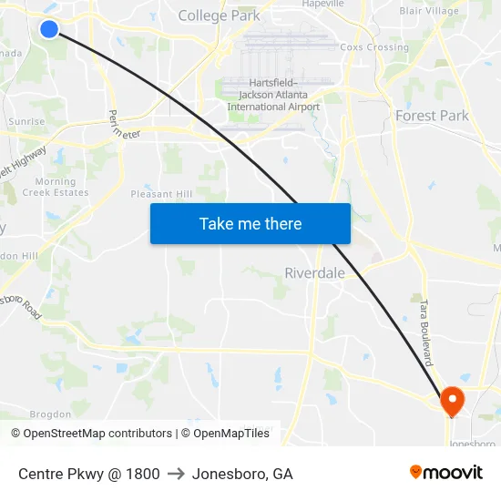Centre Pkwy @ 1800 to Jonesboro, GA map