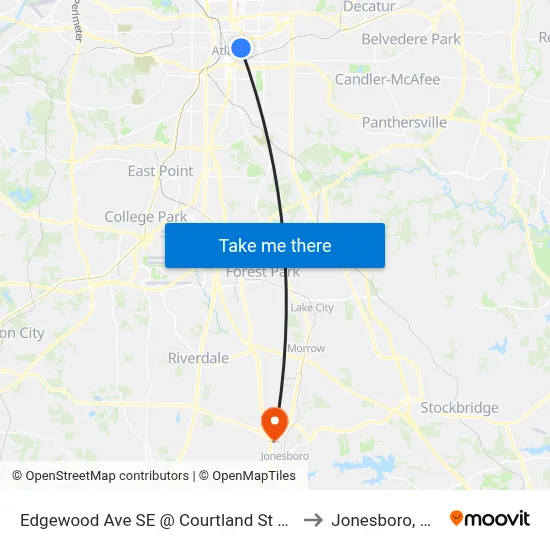 Edgewood Ave SE @ Courtland St SE to Jonesboro, GA map
